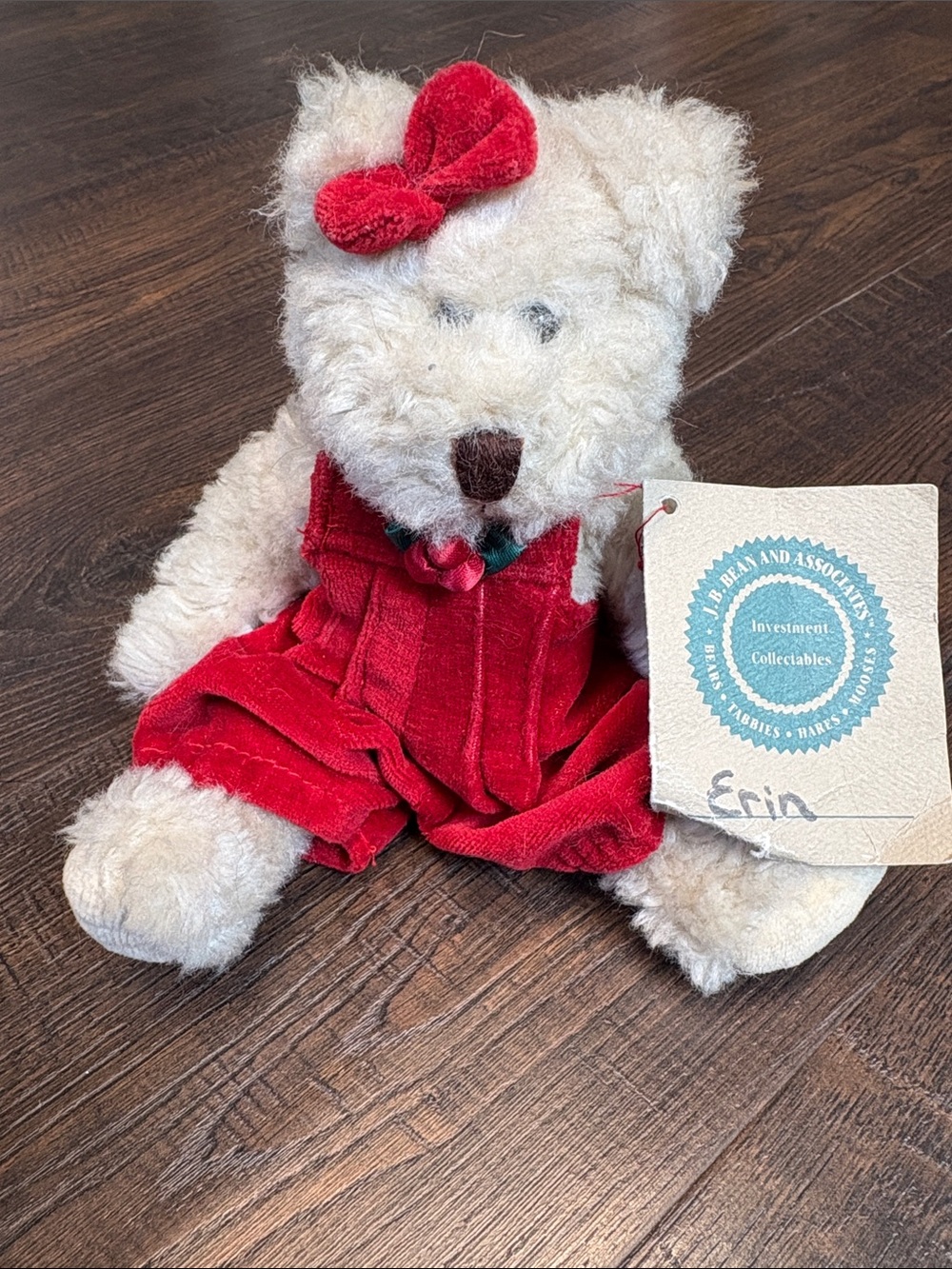 Boyds Bears Erin White Plush Bear Red Dress w/ Tags 9in Vintage 1990s